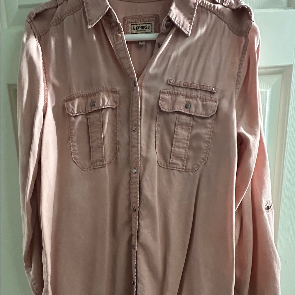 Express Blush Boyfriend Button-Up Roll Sleeve Shirt